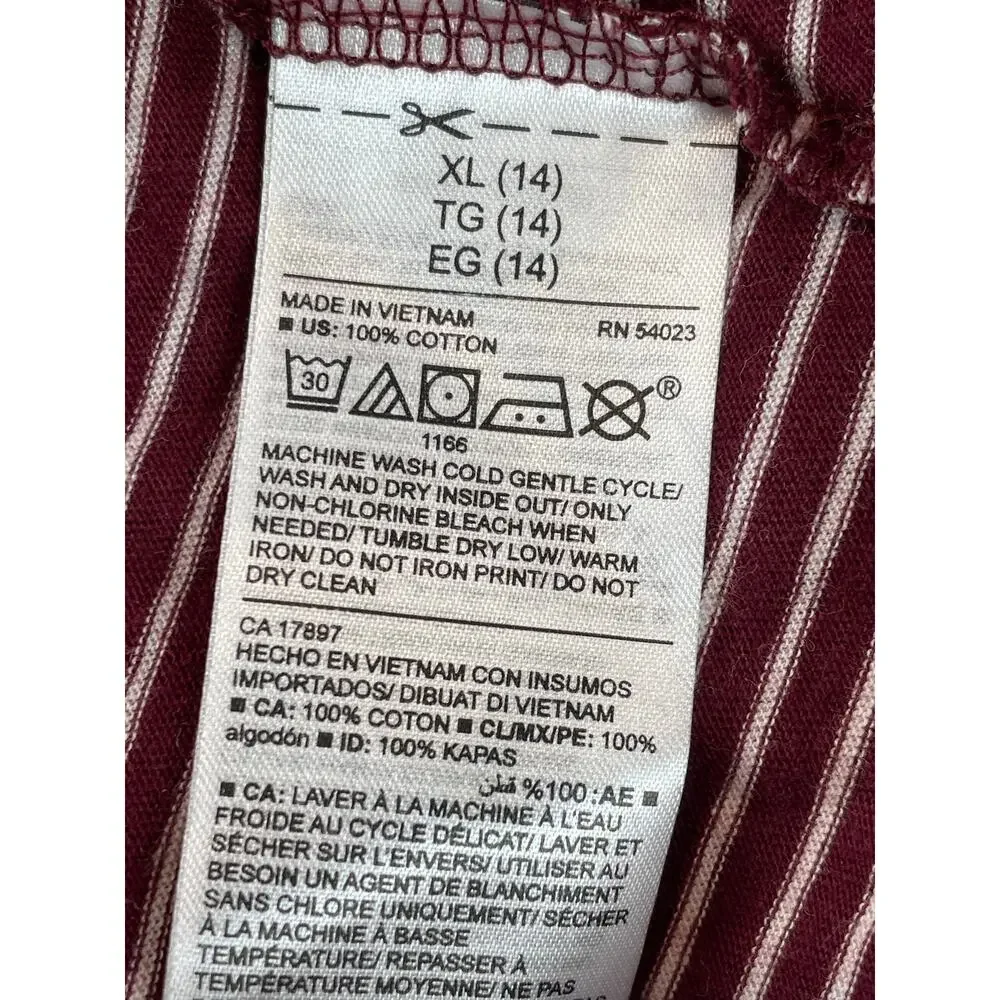 Old Navy Girls Maroon White Striped Long Sleeve Top XL Age 14 New With Tag